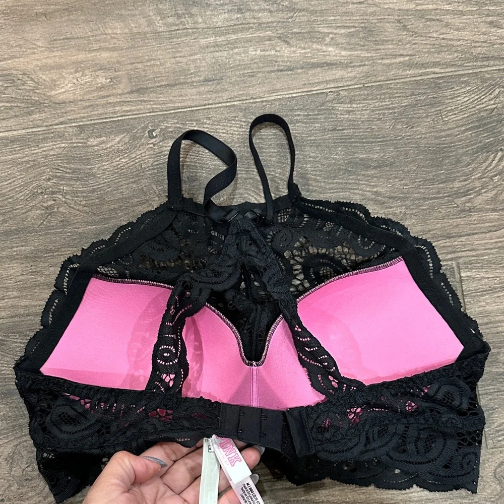 PINK Victoria's Secret Black Lace Bralette with Racerback